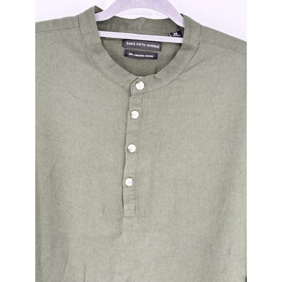 Saks Fifth Avenue Linen Blend Long Sleeve Olive Green Henley – XL NWT - Picture 2 of 5